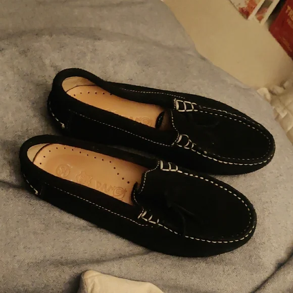 Dar2 Boy/Girl Black Suede Leather Mocassin/Loafer Sz 1 (32) Y2K Luxury Retro