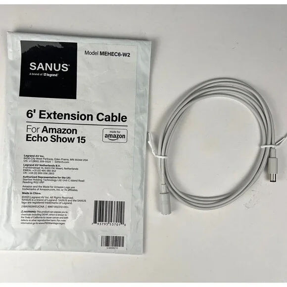 6’ Extension Power Cable for Amazon Echo Show 15 Or Echo Show 21