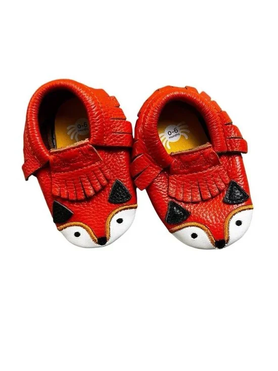 Itzy Ritzy Moc Happens Leather Baby Moccasins Little Fox Size 0-6 Months