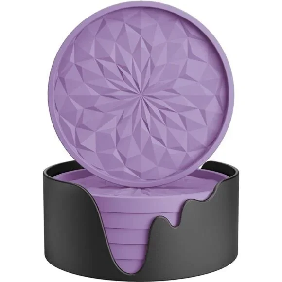 Silicone Coasters with Holder,[6 Pack] Drinking Coasters-Cup Mat for Hot or Cold