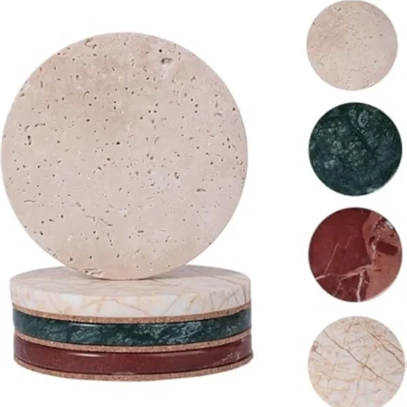 Jimei Marble Set of Four Round Marble and Stone Coasters