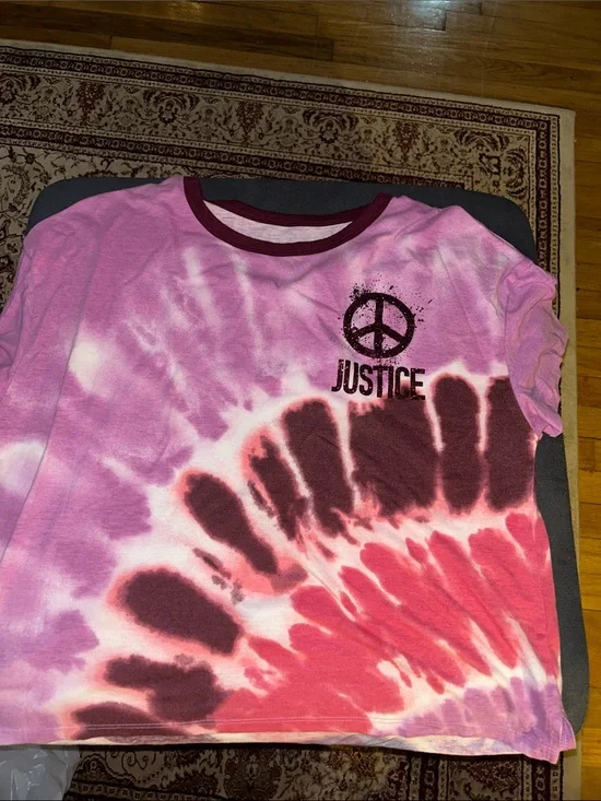 Justice Pink & Maroon Tie-Dye Peace Logo Tee
