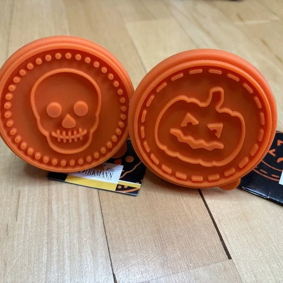 Birkman Halloween Cookie Stamper Skull Pumpkin Wooden‎ Handle Lot Of 2 Baking
