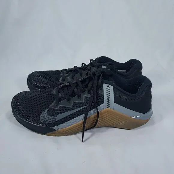 Nike Metcon 6 Men’s 10.5 Black Gray Gum Sole CrossFit Training Sneakers
