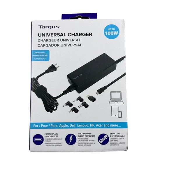 Targus Universal Charger Laptop‎ 100W APA107 USB-C & Legacy Tips Black Open Box