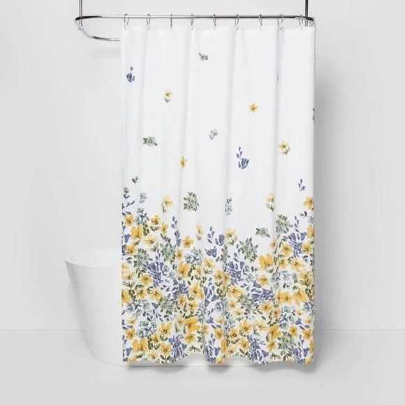 Threshold Botanical Shower Curtain with Blue Yellow Green Floral Accents