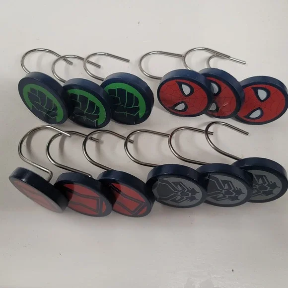 Marvel Superhero Shower Curtain Hooks Set Hulk Spider Man Black Panther