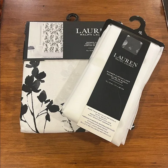Ralph Lauren Floral Shower Curtain + Liner Set 70”x72” white black new