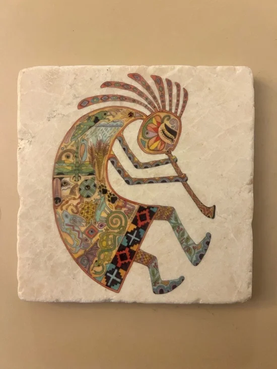 $ 5/$25 SUE COCCIA'S STUDIO Hand-drawn KOKOPELLI Animal Spirit Marble Coaster