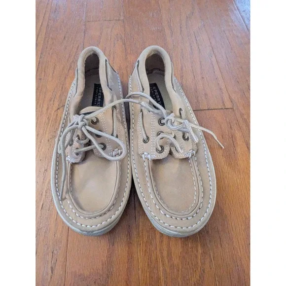 Sperry Top Sider Largo‎ 3 Eye Boat Shoes Tan Leather Kids Size US 2 M