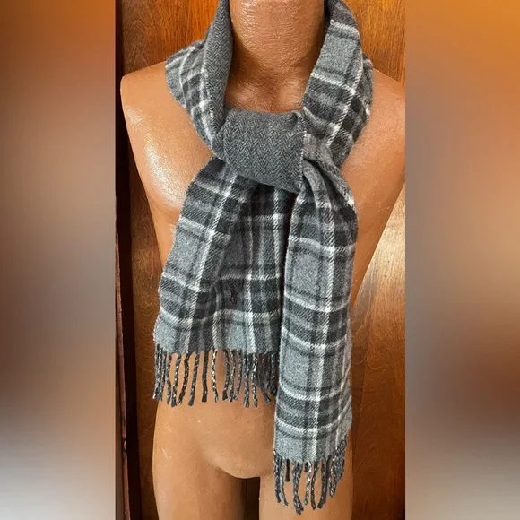 Vintage Polo by Ralph Lauren Gray Plaid Wool Blend Men's Scarf