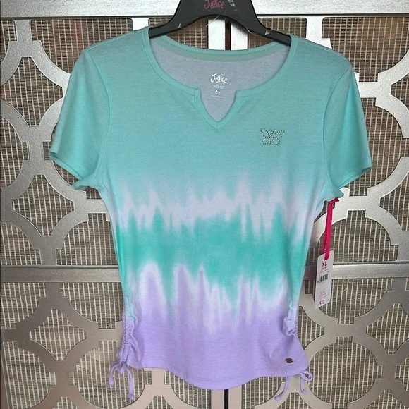 NWT kids Justice Purple and Blue Tie Front Fitted Tee