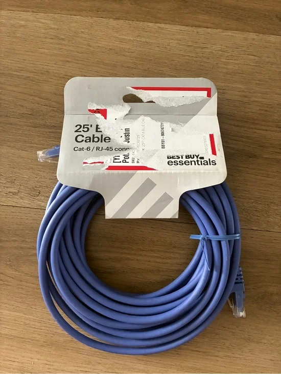 Best Buy Essentials 25 ft Cat6 Ethernet Cable RJ45 Blue High-Speed Internet