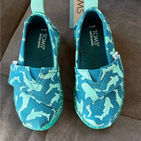 TOMS Kids Aqua Shark Moccasins