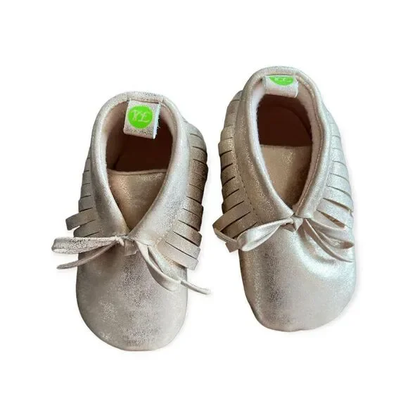 Baby Girls Rose Gold Golden Moccasins Crib Soft Sole Crib Shoes - Sz 3