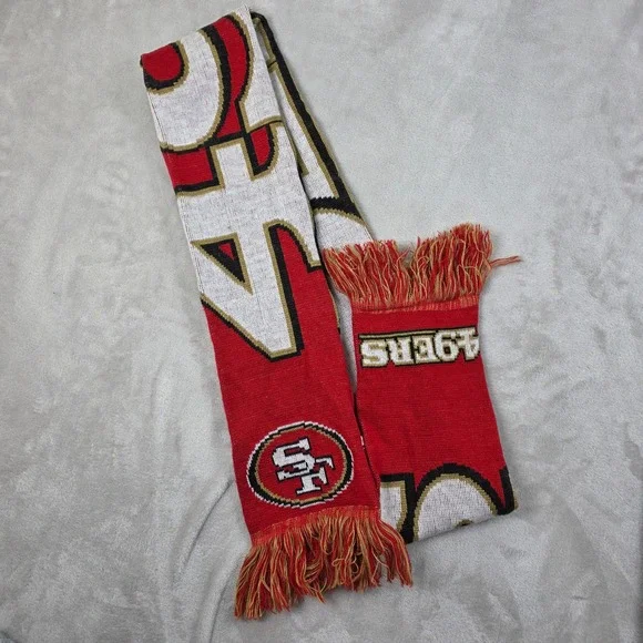 San Francisco 49ers NFL Knit Scarf Red Gold White‎ SF Logo Fringe