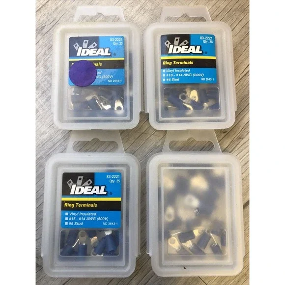 Ideal 83-2221 Vinyl Insulated Ring‎ Terminal, 16-14 AWG, #6 Stud, 250/Box