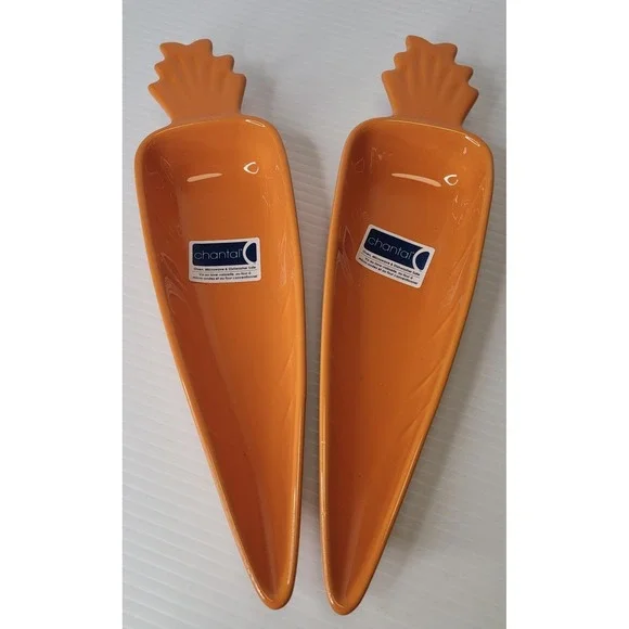 2 Chantal Ceramic Carrot Shaped Serving Dish Bowl Bakeware Orange NEW Spring