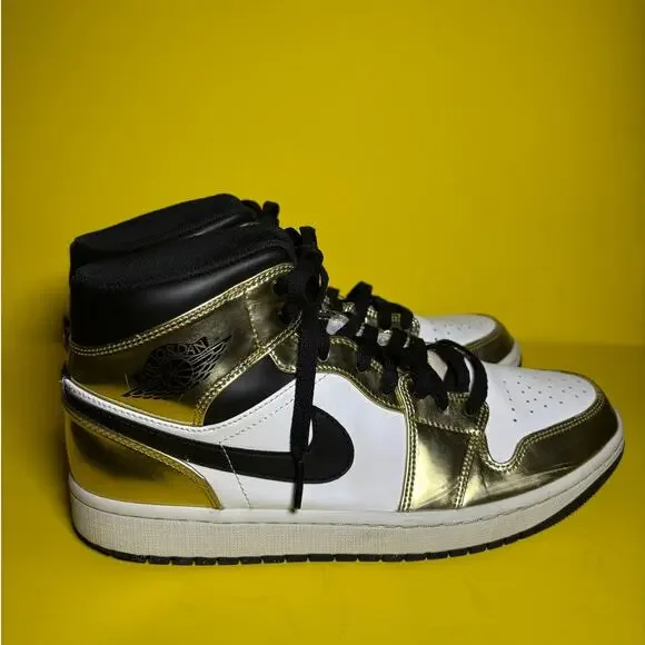Nike Air Jordan 1 Mid SE Metallic Gold Black White DC1419-700 Size 9.5