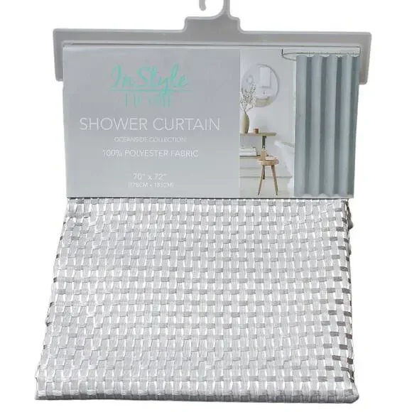 In Style Home Fabric Shower Curtain Basket Weave Oceanside Silver Gray Shimmer