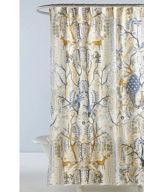 Anthropologie The Printed Cotton Slub Shower Curtain Collection in Foraged NWOT