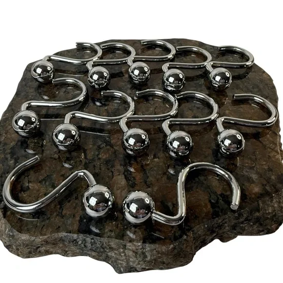 Vintage SET of 12 Shower Curtain Hooks Silver Metal Farmhouse Shabby Cottagecore