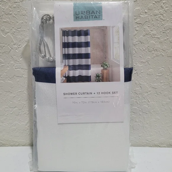 Urban Habitat Navy and White Shower Curtain Set