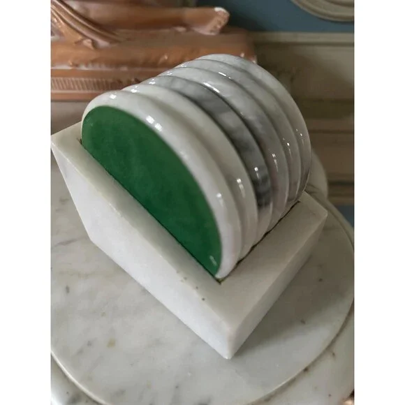 Vintage Carrara Marble Coaster Set with Marble Box, Italy 1970s