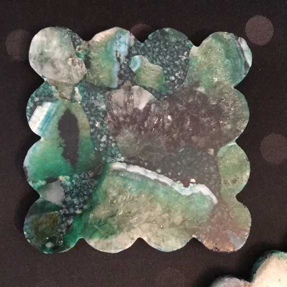 Anthropologie Green and Cream Decorative Stone (Marble Geode Look) Coasters