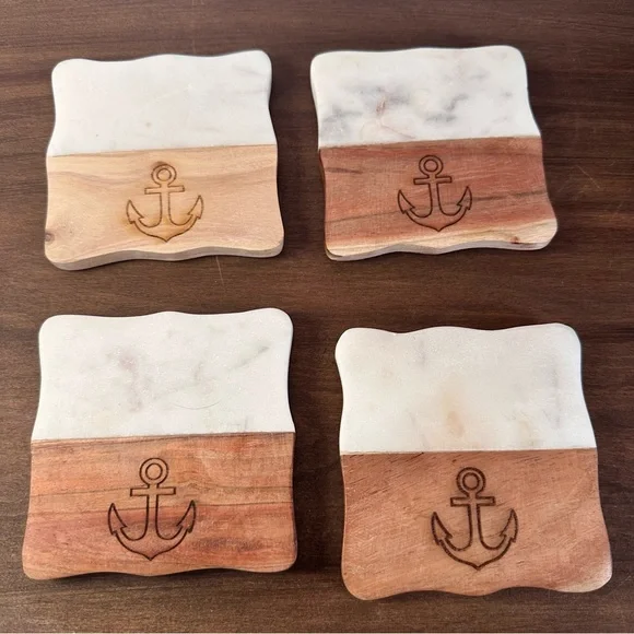 Set of 4 Marble and Wood Coasters