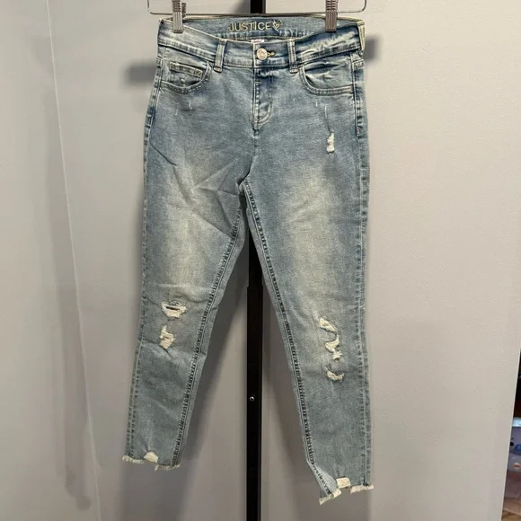 Justice Mid Rise Jeggings Distressed Light Wash, size 14