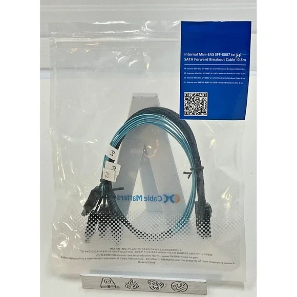 Cable Matters Mini-SAS SFF-8087 to SATA Breakout Cable 0.5m‎ Blue