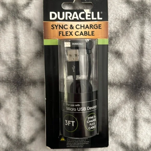 NEW Duracell Sync & Charge Flex Cable - for use with Mocro USB Devices