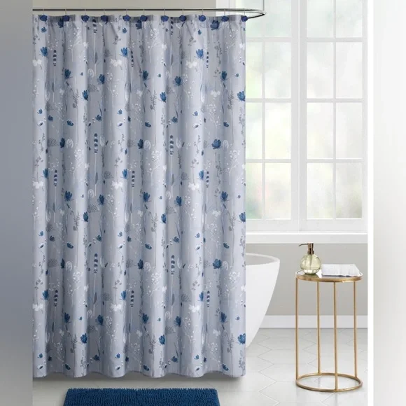 VCNY Home Begonia Grey Floral Shower Curtain Set with hooks