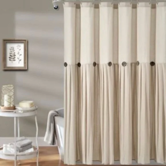 Lush Decor Two-tone Linen Button Shower Curtain