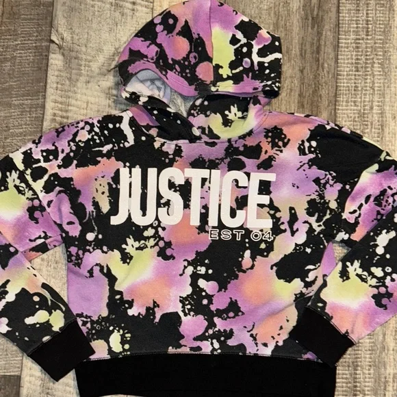 Justice Black and Purple Tie-Dye Hoodie Sweatshirt-size M