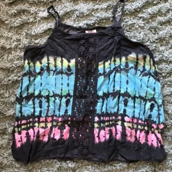 Justice Girls Tie Dye Tank Top Size 14 Crochet Front Boho