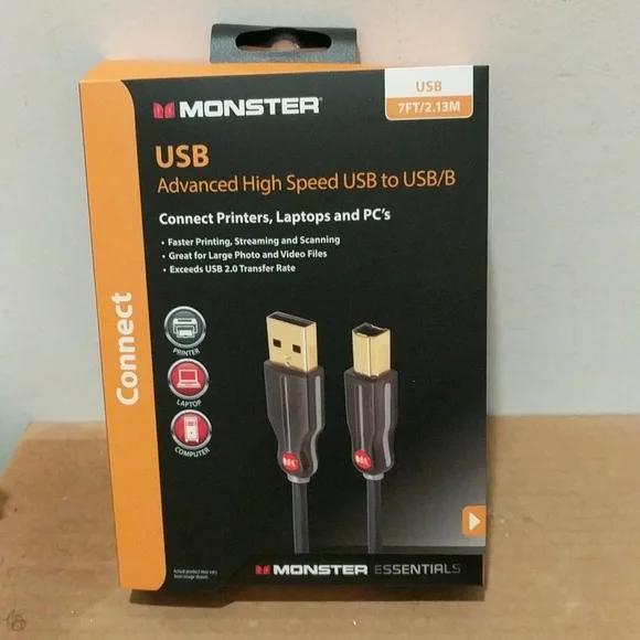 3/$36.00 MONSTER HIGH SPEED 7' USB to USB/B PRINTER CABLE 7 FT - 7 FEET BLACK🆕