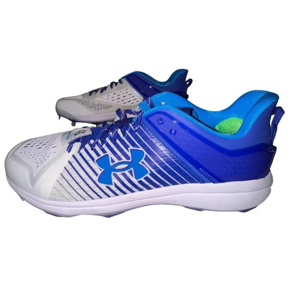 Mens Size 15 Blue & White Under Armour Yard Low MT TPU Baseball Cleats Athletic
