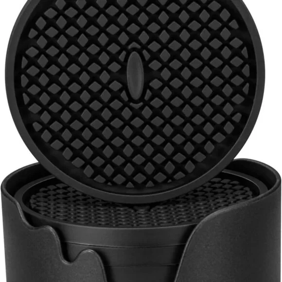 Silicone Coasters [6 Pack] Thickened Drink Coasters with Holder - Cup Mat - Non-