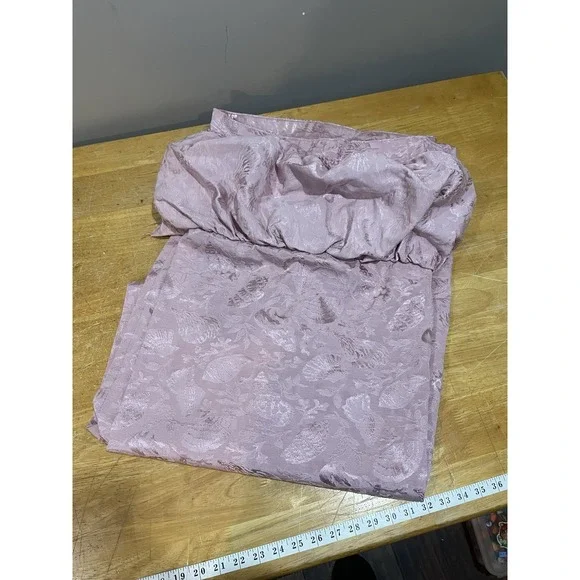 Vtg Springs Rose Pink Embossed‎ Shells Shower Curtain Ruffled Valance 70x72