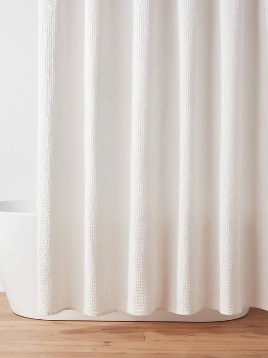 Threshold™ Woven Texture Shower Curtain White | 100% Cotton | EUC 72” x 72”