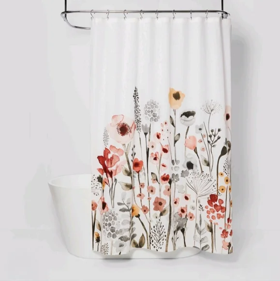 Threshold Floral Wave Shower Curtain White