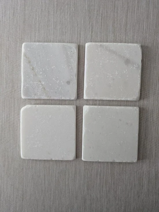 Tumbled White Marble Coasters, Set of 4, Gift for Birthday | Holiday Gift | NIB