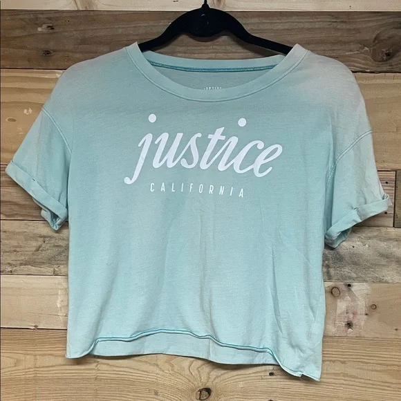 Justice Active size 10 Mint Green/White California Short Sleeve Short Crop Top