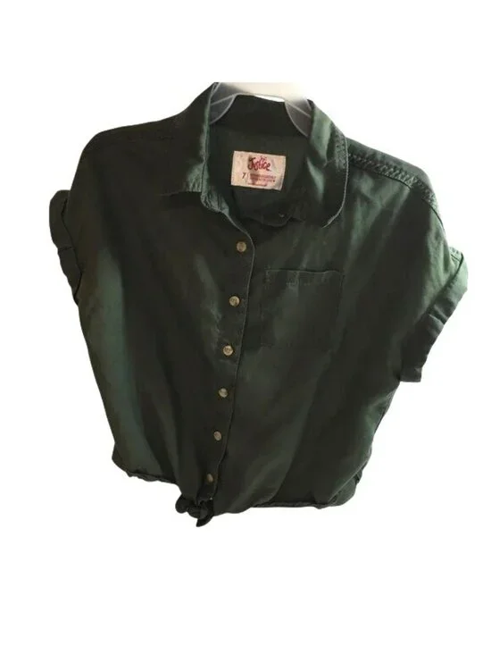 Justice Girls Front Tie Button Blouse Crop Green Size 7