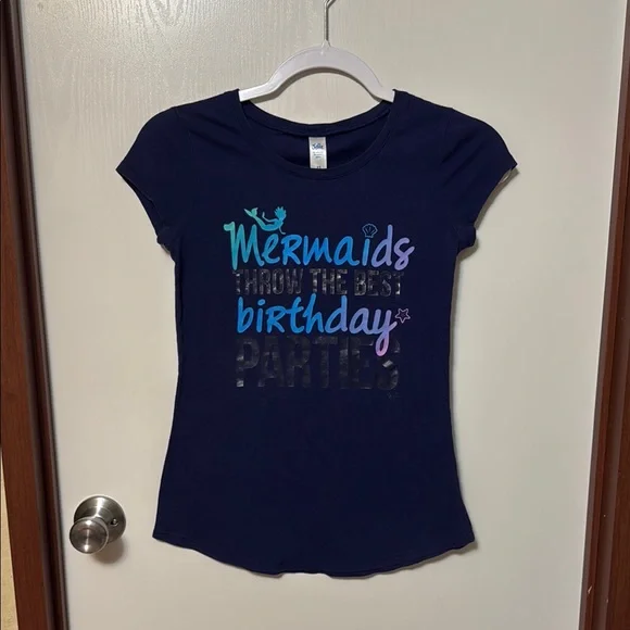 Justice Girl’s Navy Graphic Tee with Mermaid Theme Size 12