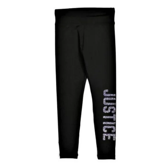 NWT JUSTICE Big Girls Glitter Logo Print Active Fit Leggings