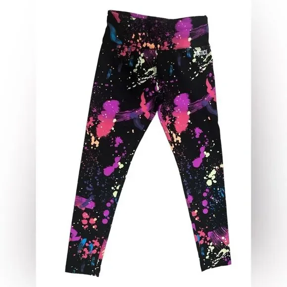 Justice Girls Athletic Paint Splatter Full Length Leggings