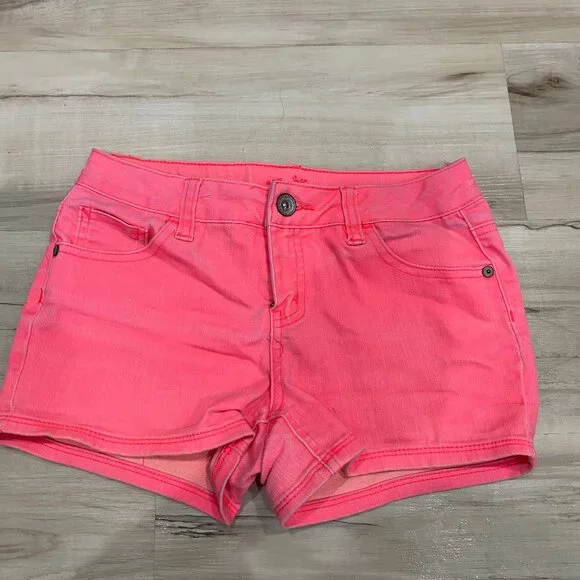 Justice Neon Pink Denim Shorts Girls Size 12R Stretch Summer